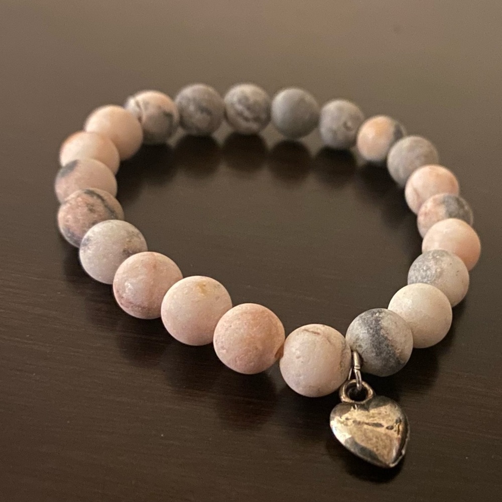 Pink Jasper Beaded Heart Bracelet | Healing Crystal Stretch Bracelet - Picture 2 of 4